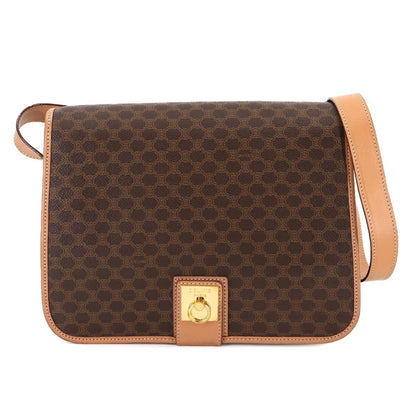 Celine Macadam Shoulder Bag In Brown Leather