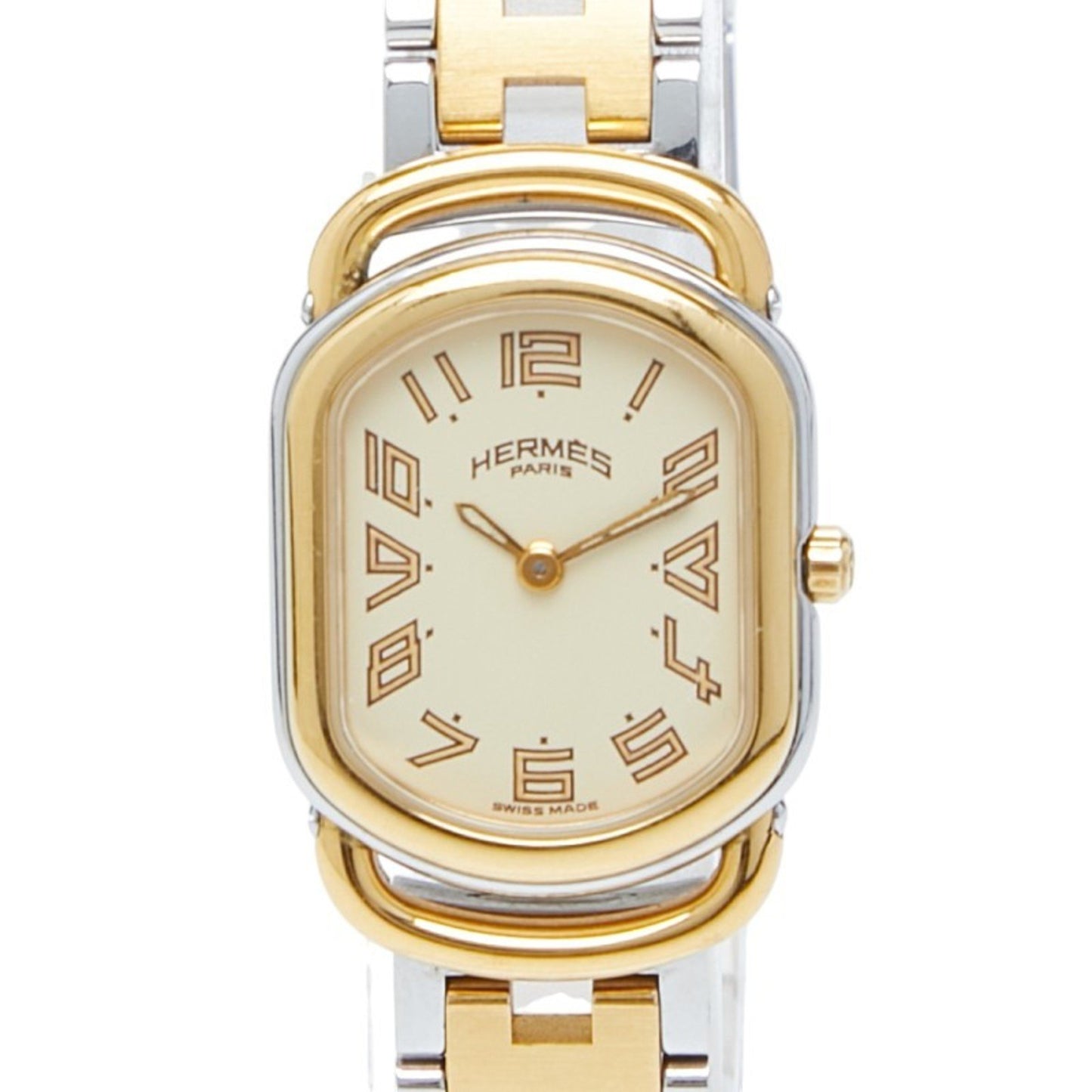 Herms Rallye Watch Ra1.240 Quartz Beige Dial Stainless Steel Plated