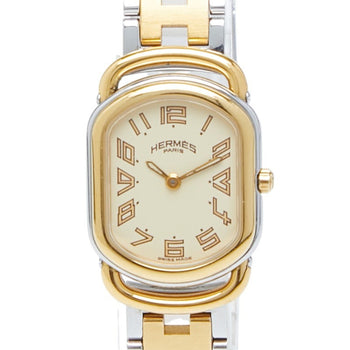 Herms Rallye Watch Ra1.240 Quartz Beige Dial Stainless Steel Plated