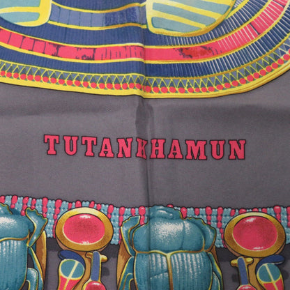 Hermes Carr 90 Tutankhamun Silk Gray Scarf Muffler 0123 Hermes