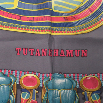 Hermes Carr 90 Tutankhamun Silk Gray Scarf Muffler 0123 Hermes