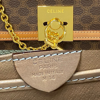 Celine Macadam Blason Triomphe Print Logo Ring Hardware Leather Handbag Mini Tote Bag Brown 328-8