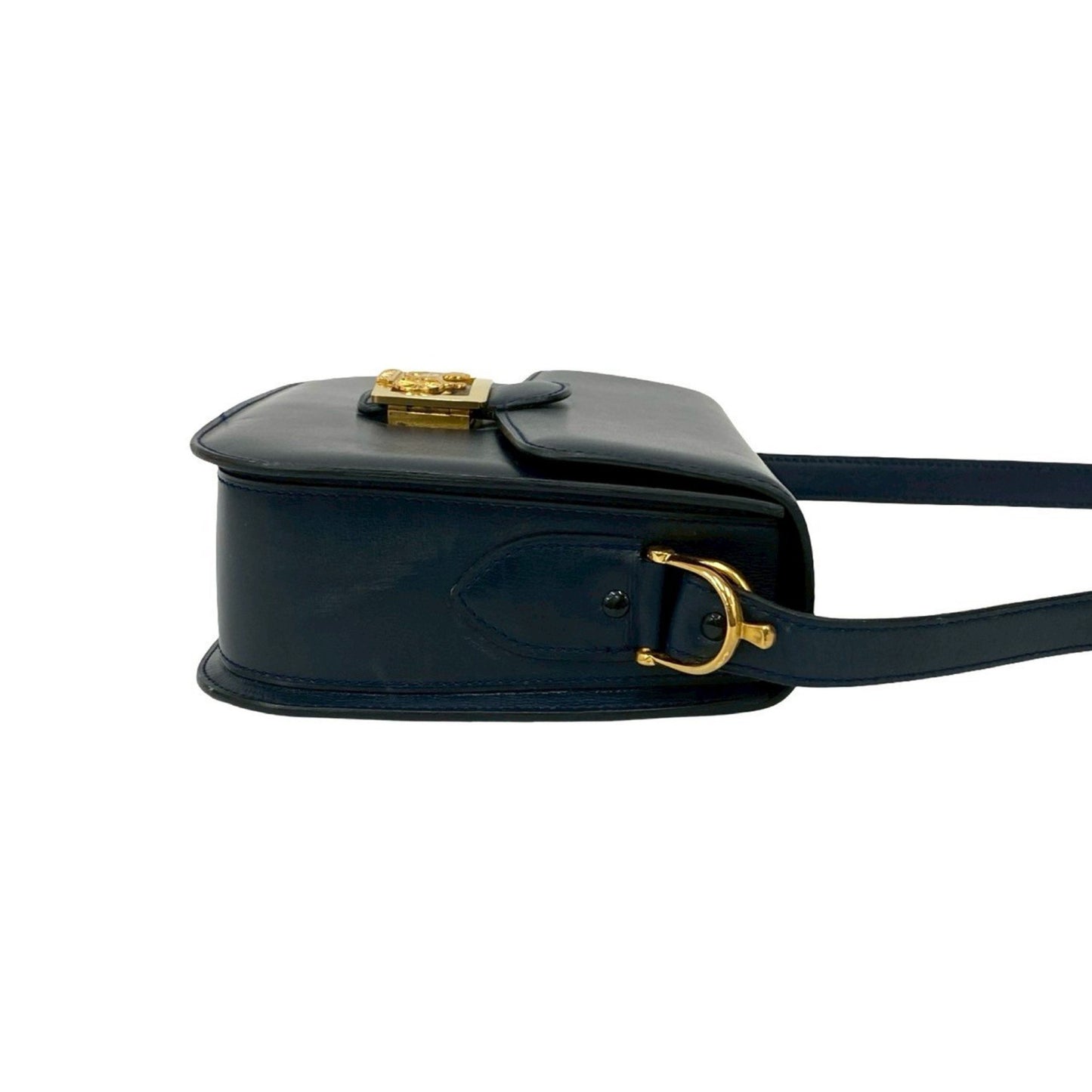 Celine Logo Horse-Drawn Carriage Calf Leather Shoulder Bag/Pochette/Sacoche In Navy 19090