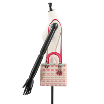 Christian Dior Cannage Lady Medium 2-Way Hand/Shoulder Bag In Tweed Canvas And Leather