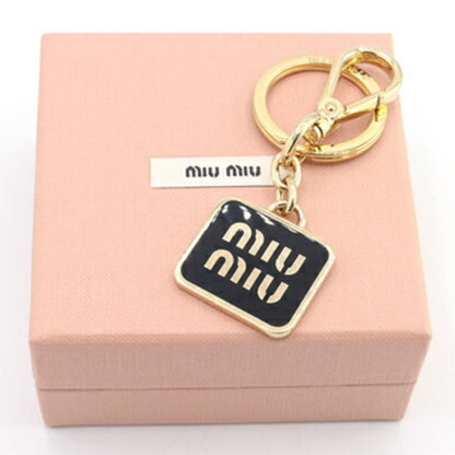 Miu Miu Miu Keychain 5Ps066 Black Gold Metal Key Ring Bag Charm