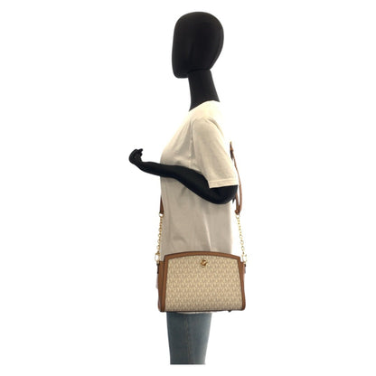 Michael Kors Mk Signature White Brown Gold Hardware Leather 00278 Shoulder Bag Pochette