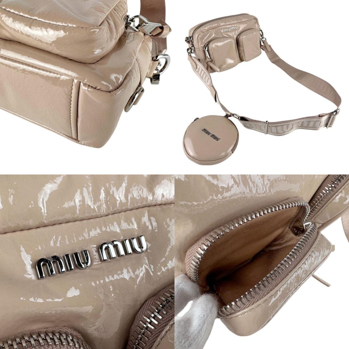 Miu Miu Miu Shoulder Bag In Patent Leather Pink Beige
