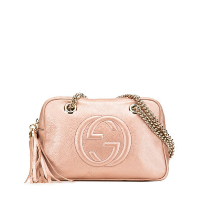 Gucci Soho Interlocking G Tassel Chain Shoulder Bag 308983 Pink Gold Leather