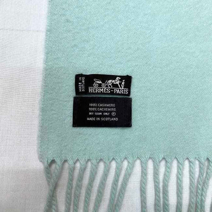 Hermes Large Muffler Light Blue Cashmere 100% Hermes Long Embroidery