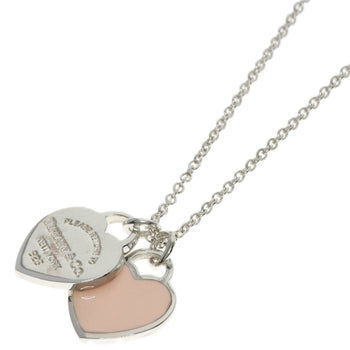 Tiffany & Co. Double Heart Pink Enamel Necklace In Silver