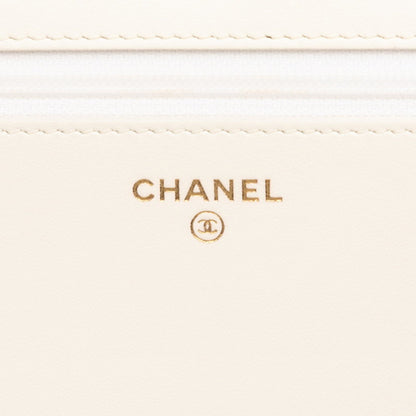 Chanel Boy Chanel Coco Mark Crossbody Chain Wallet Shoulder Bag In White Caviar Skin