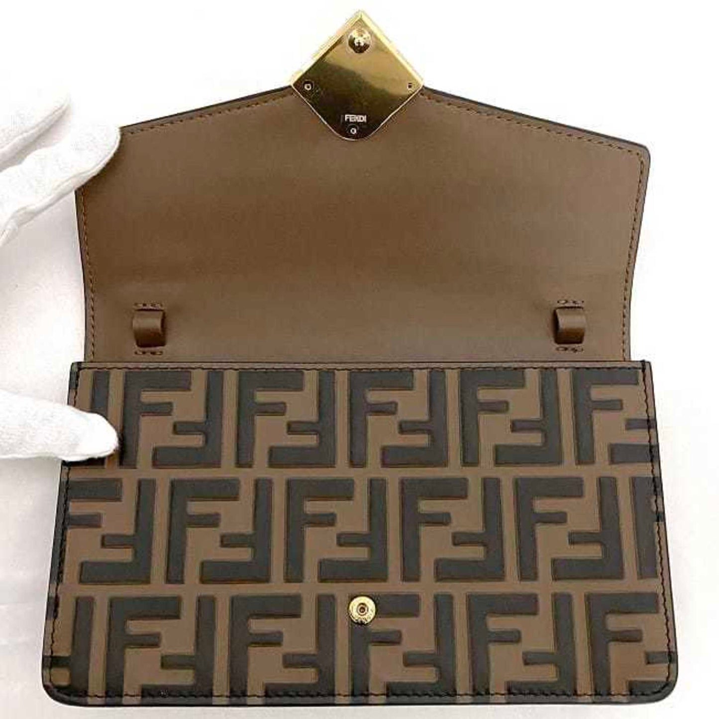 Fendi 2-Way Chain Shoulder Bag Brown Ff Diamond Zucca 8M0488 F-20403 Leather Fendi Flap Embossed