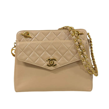 Chanel Shoulder Bag Lambskin Beige