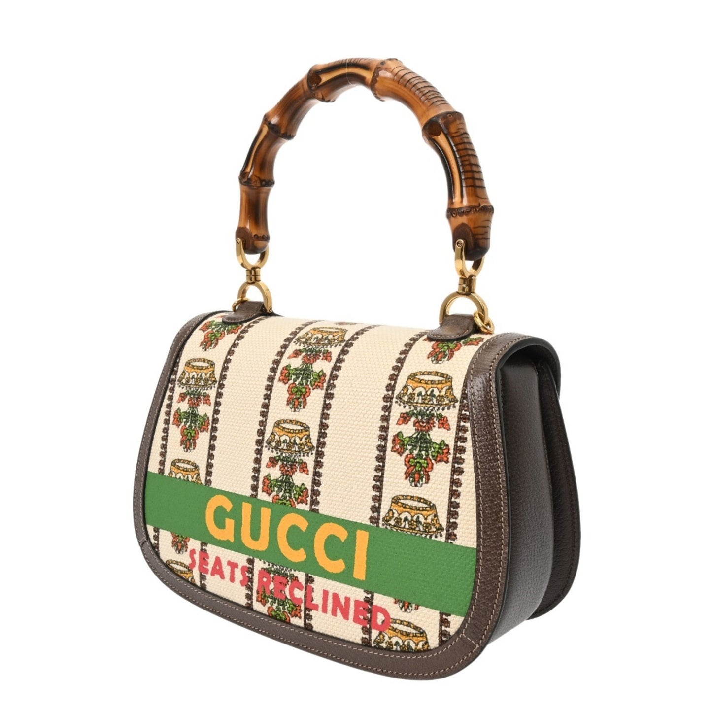 Gucci Bamboo 2-Way Sony 100Th Anniversary Model Beige/Green Women'S Canvas And Leather Handbag