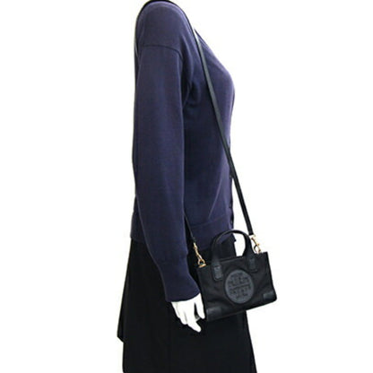 Tory Burch Ella Micro Tote 82444 Black Polyester Leather Small Shoulder Bag Pochette