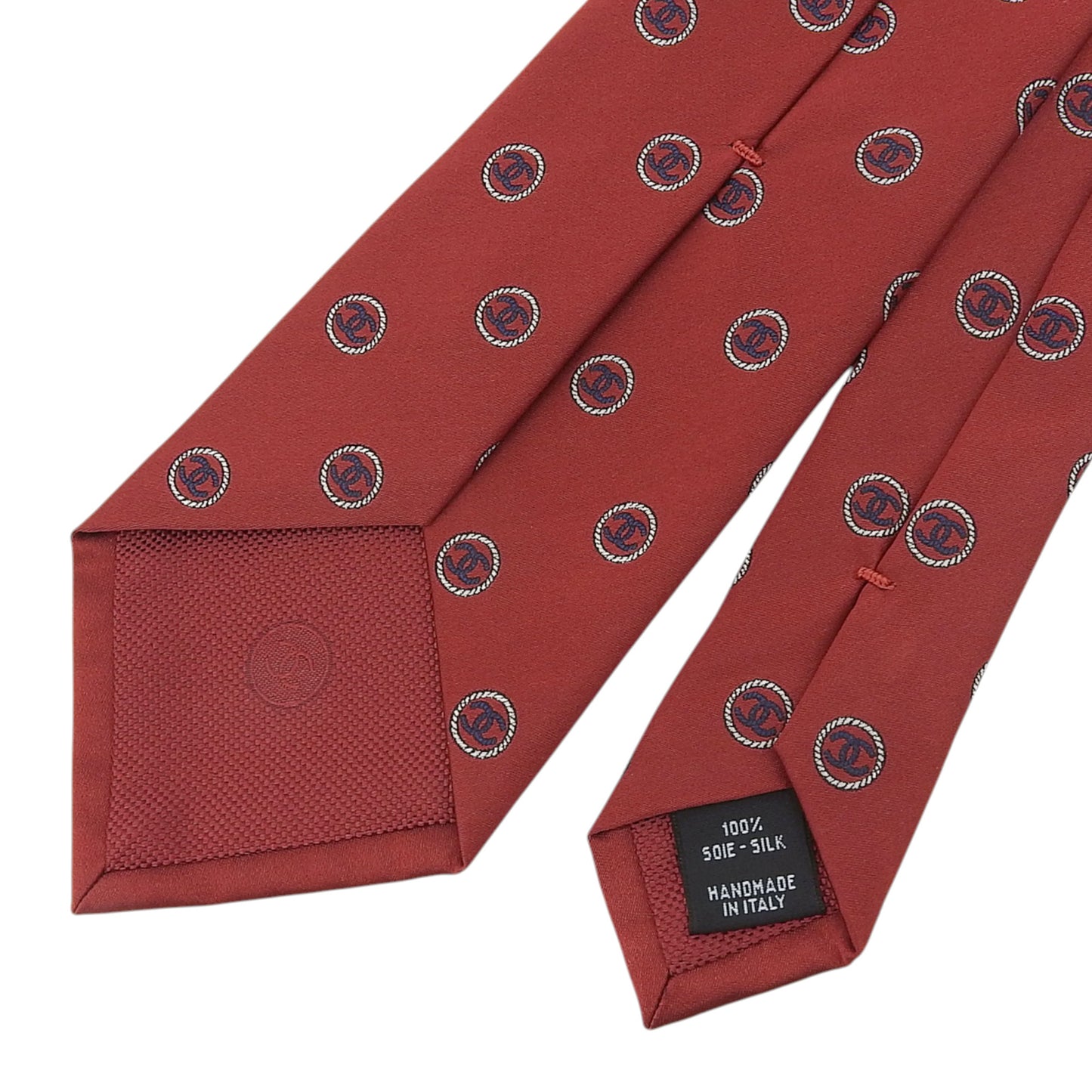 Chanel 100% Silk Coco Mark Logo Design All-Over Print Tie