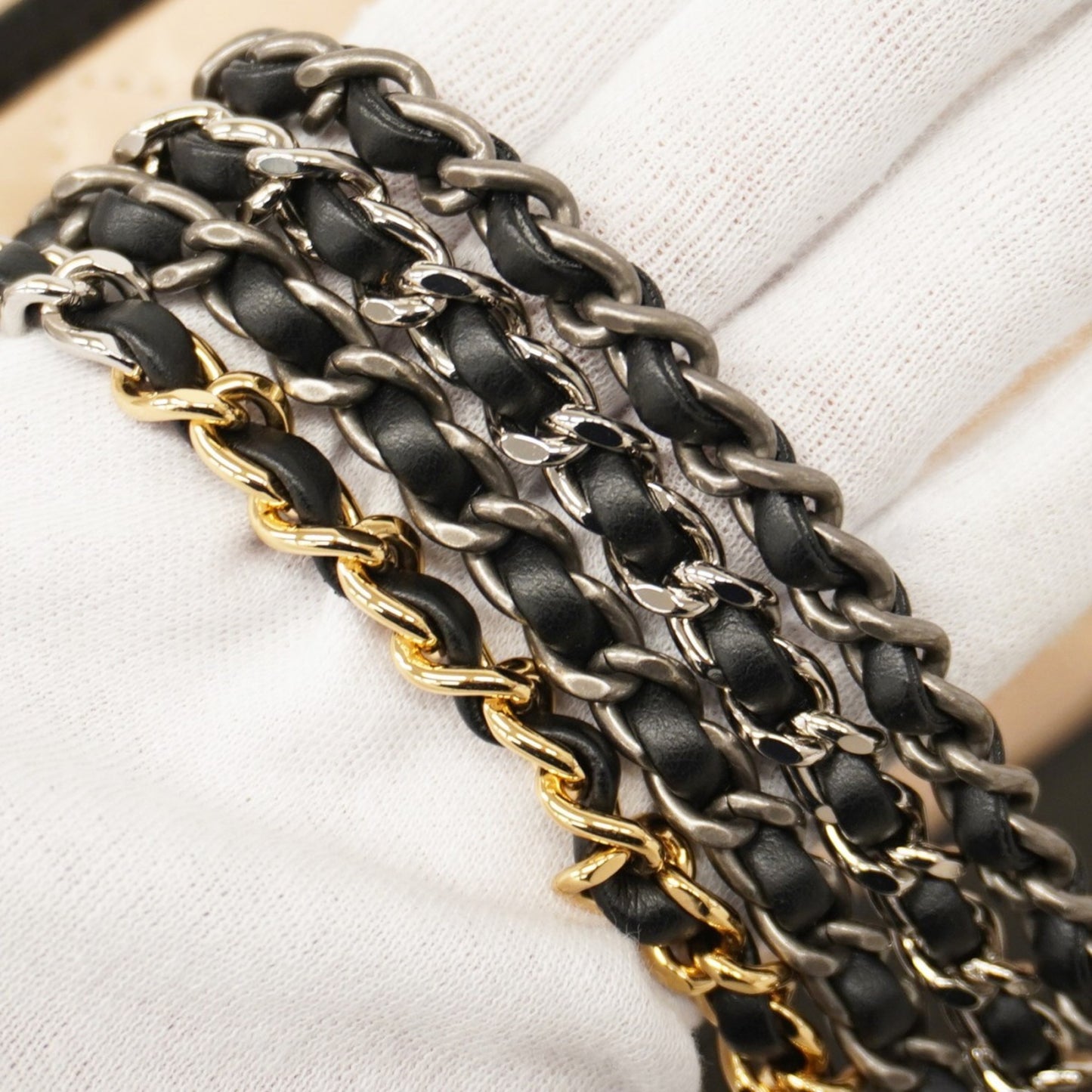 Chanel Shoulder Bag Chain Gabriel Lambskin Beige Black Gold