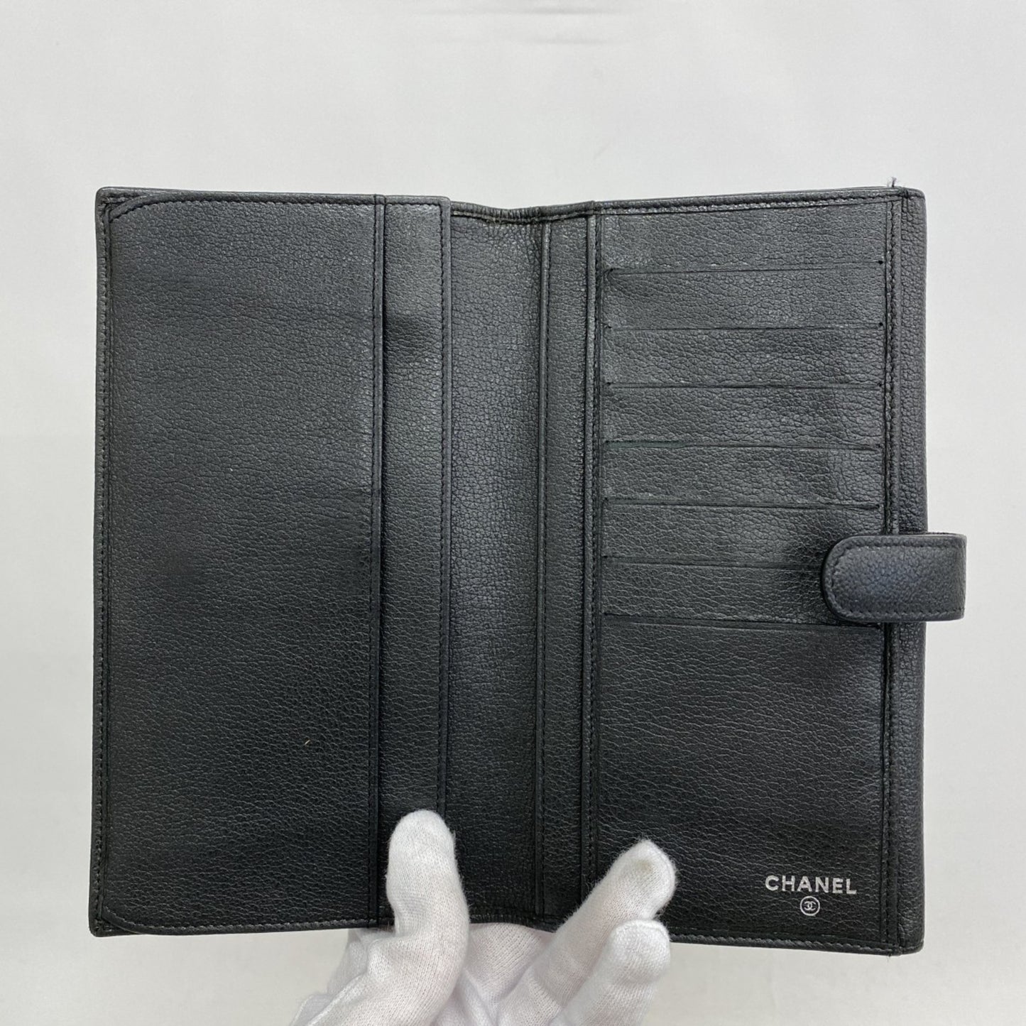 Chanel Camellia Leather Long Wallet Black