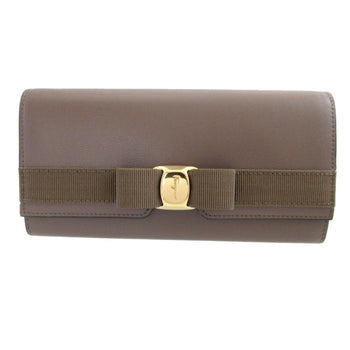 Like New Salvatore Ferragamo Vara Ribbon Leather Grey Bi-Fold Long Wallet 0502Salvatore
