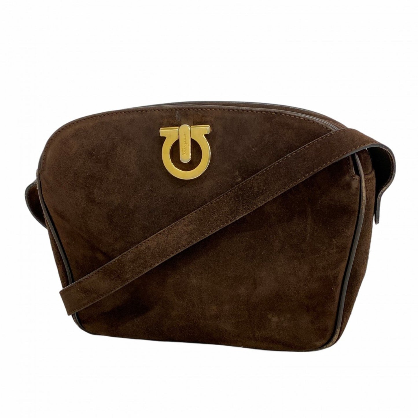 Salvatore Ferragamo Gancini Shoulder Bag In Brown Suede