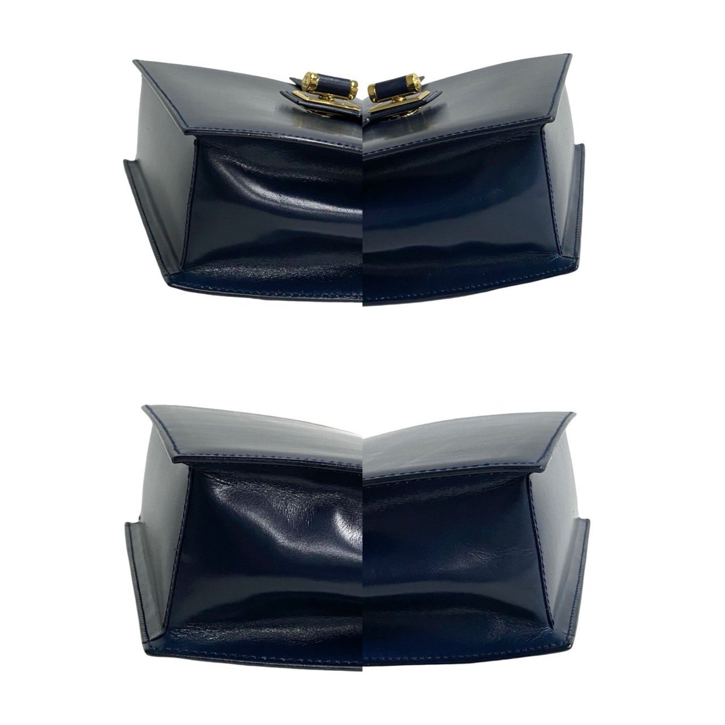 Gucci Old Gucci Gg Logo Hardware Leather Genuine Handbag Navy 86472