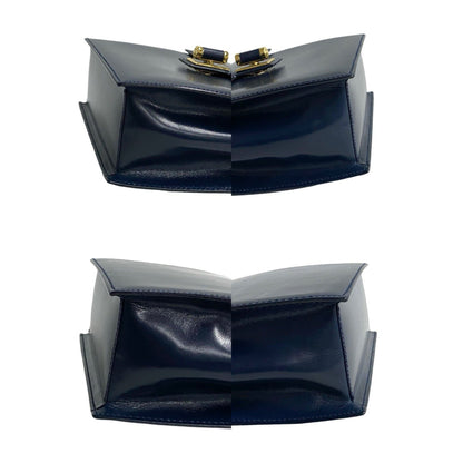 Gucci Old Gucci Gg Logo Hardware Leather Genuine Handbag Navy 86472