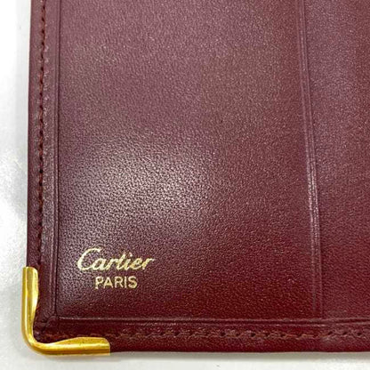 Cartier Bi-Fold Wallet Ec-23427 Bordeaux Must Leather Compact Folding