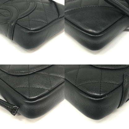 Chanel Cambon Line Small Pochette Black Leather Shoulder Bag Coco Mark 9Th Series Chanel