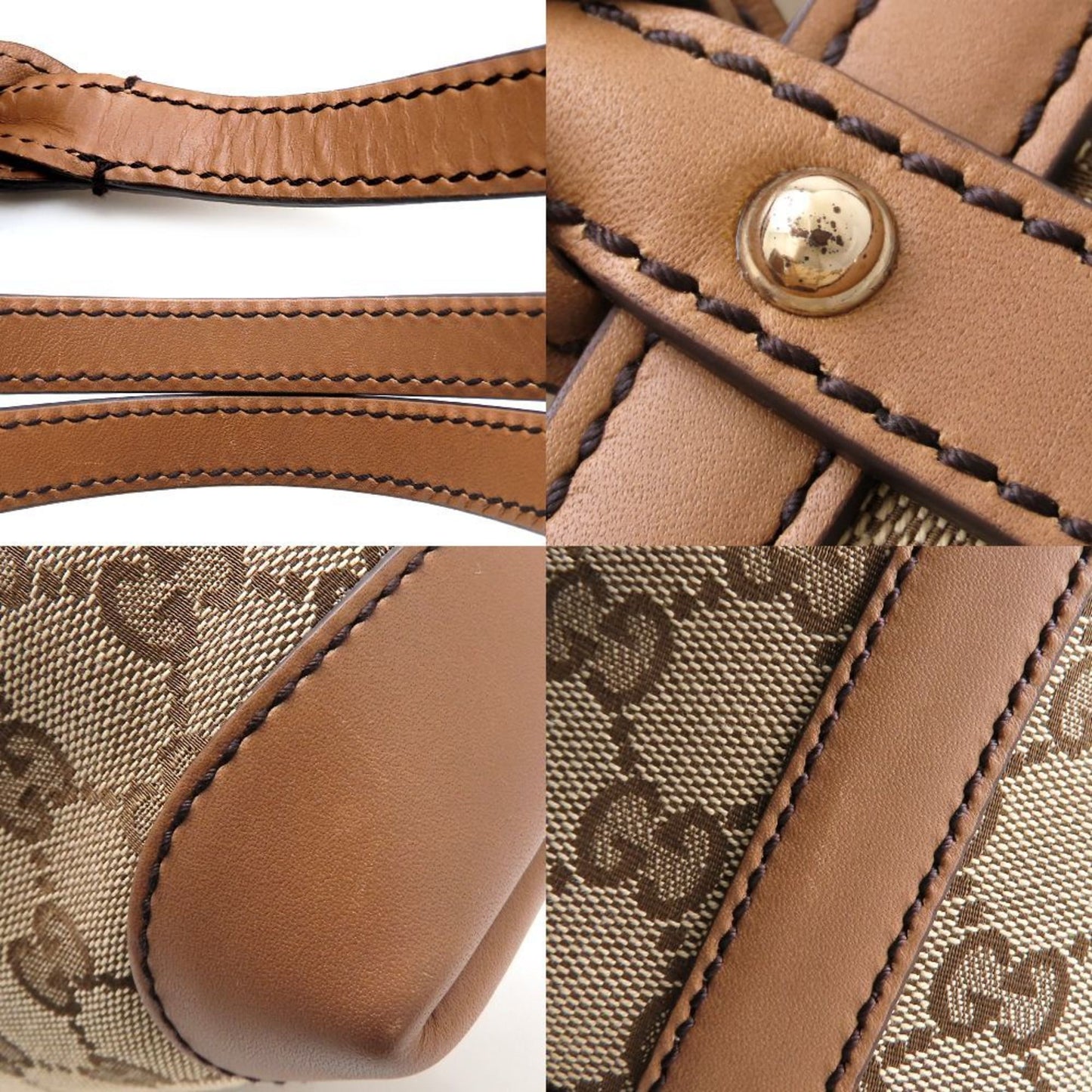 Gucci 247209 Tote Bag Gg Canvas X Leather Beige Brown