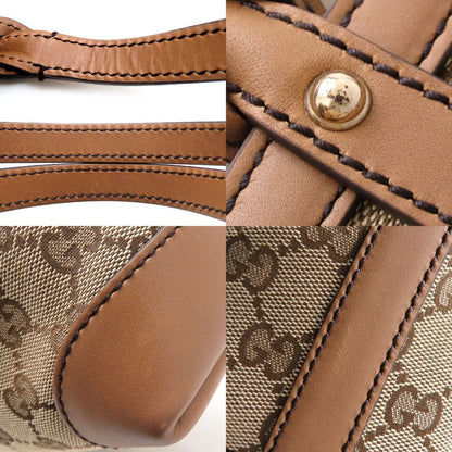 Gucci 247209 Tote Bag Gg Canvas X Leather Beige Brown