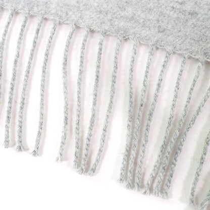 Hermes Neo Rocabar 100% Cashmere Gris Chine Leather Logo Patch Fringe Scarf/Shawl With Box