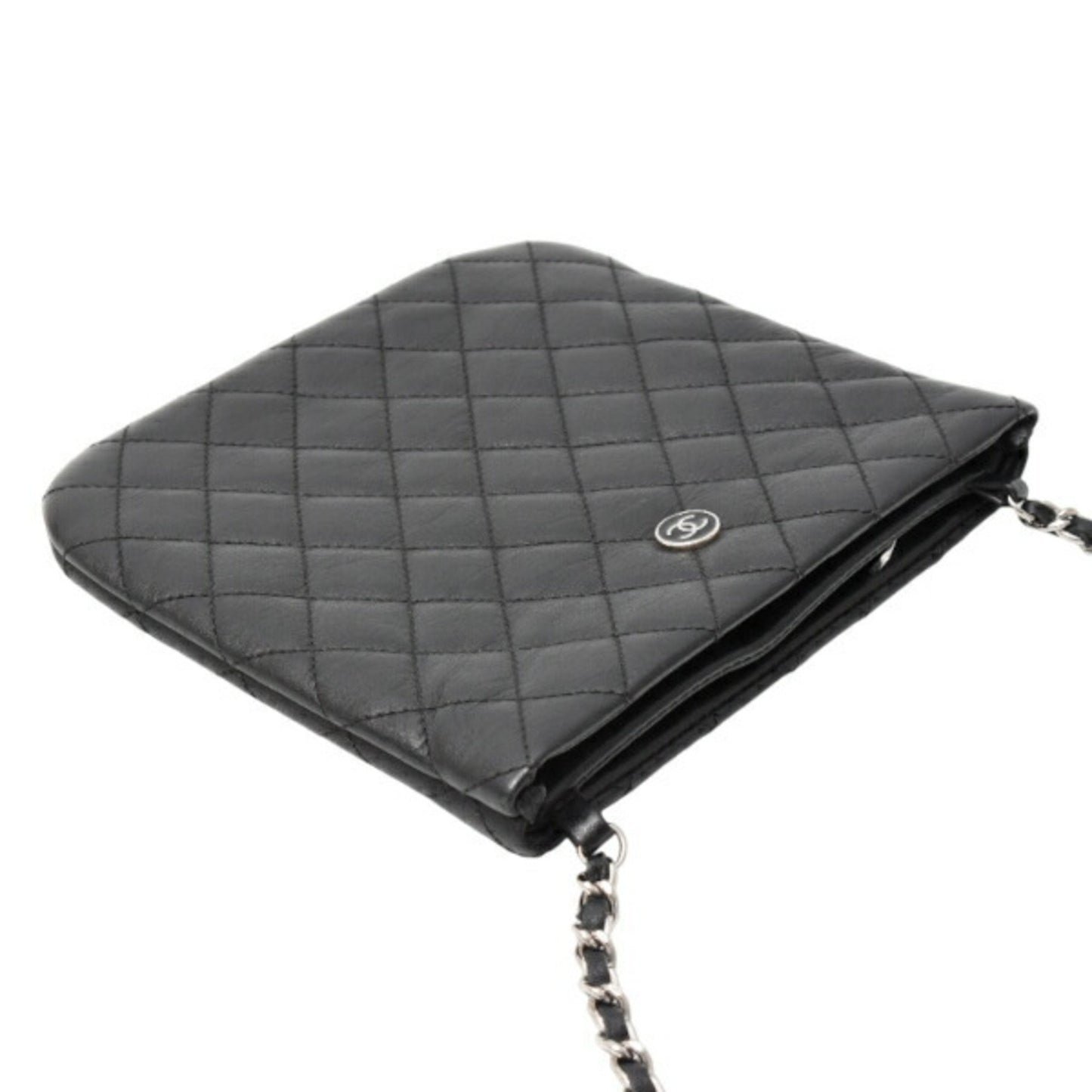 Chanel Chain Shoulder Bag Matelasse Uniform Coco Button Calf Leather Black