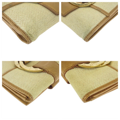 Bvlgari Chandra Beige Tweed/Leather Compact Folding Wallet (12661695) With Gold Hardware