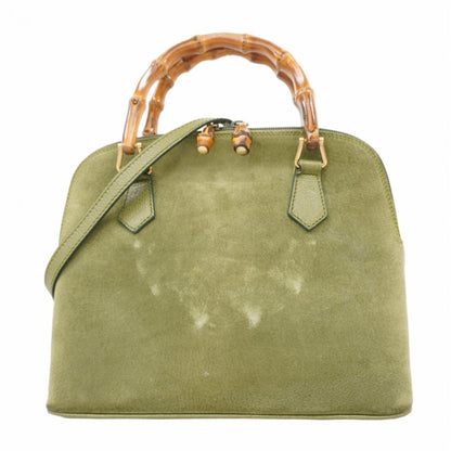 Gucci Bamboo Handbag 000 1046 0290 Suede Green Champagne 2-Way Bag
