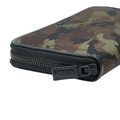 Prada Camouflage Round Zip Long Wallet In Khaki Black Nylon