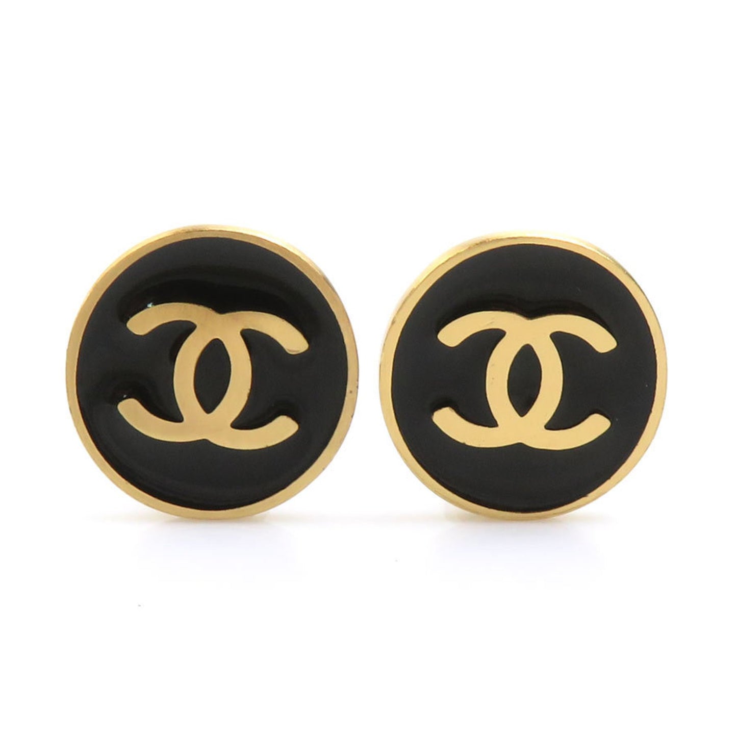 Chanel Coco Mark Metal Enamel Earrings In Gold