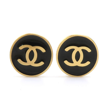Chanel Coco Mark Metal Enamel Earrings In Gold