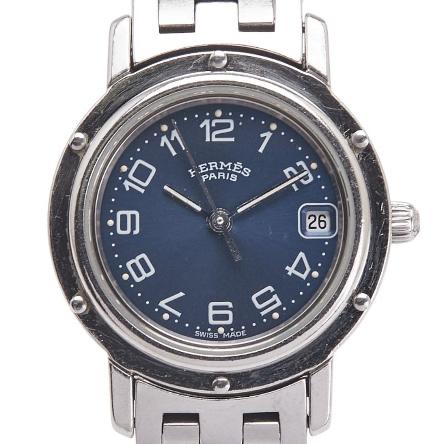 Herms Clipper Watch Cl4.210 Quartz Navy Dial Stainless Steel