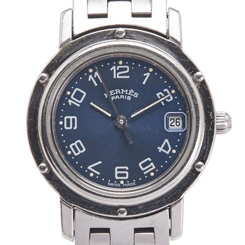 Herms Clipper Watch Cl4.210 Quartz Navy Dial Stainless Steel