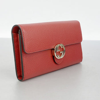 Gucci Interlocking G Long Wallet 598166 Leather Red Champagne
