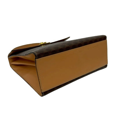 Celine Macadam Blason Pattern Logo Ring Leather Handbag Tote Bag Brown 11767