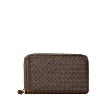 Bottega Veneta Intrecciato Round Long Wallet Brown Leather