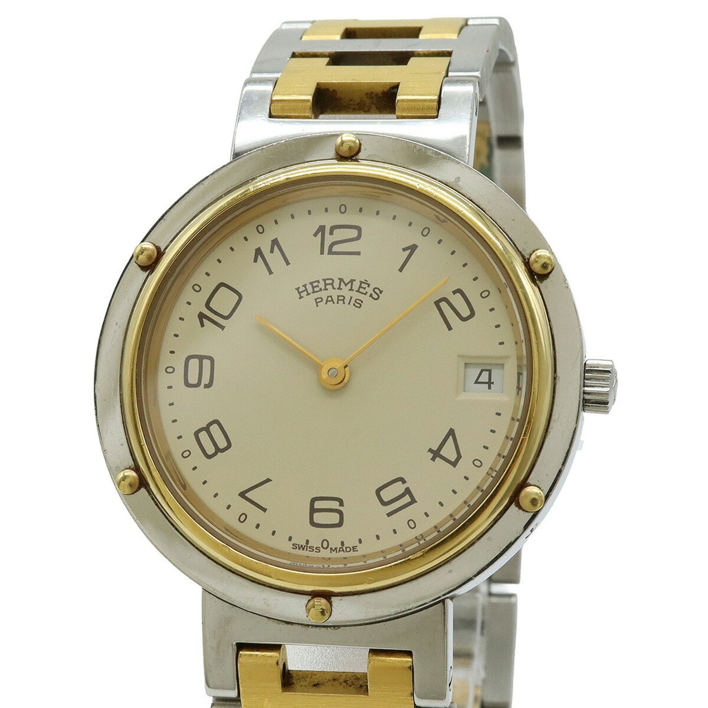 Hermes Clipper Ivory Dial Stainless Steel Gp Two-Tone