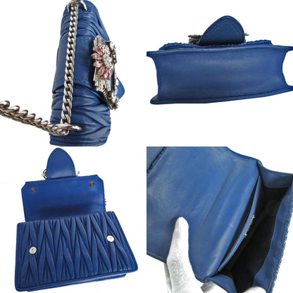 Miu Miu Miu Shoulder Bag Leather Rhinestone Blue Silver