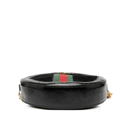 Gucci Ophidia Gg Marmont Mini Round Chain Shoulder Bag 550618 In Black Patent Leather