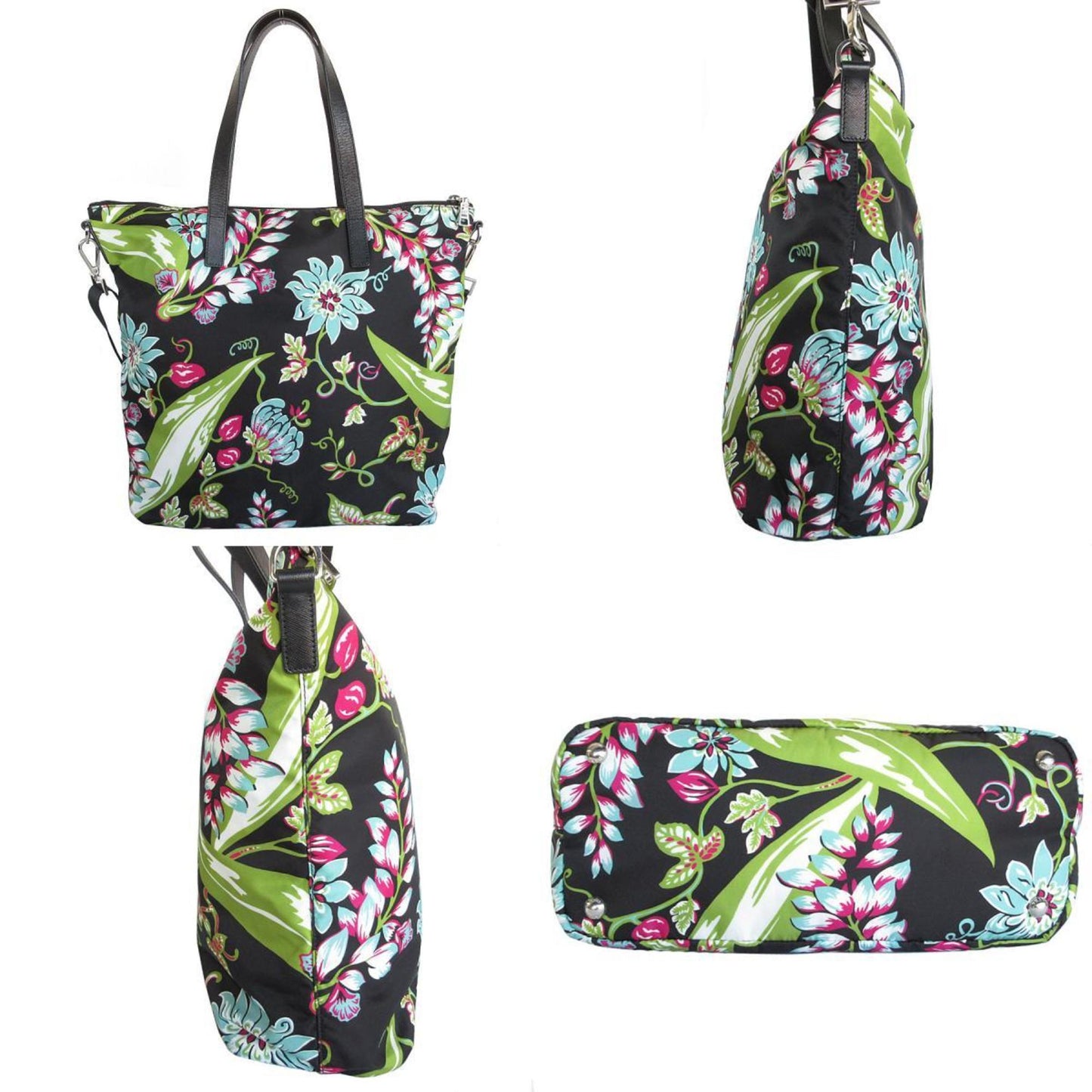 Prada Prada Tote Bag Shoulder Nylon Leather Black Multicolor Silver