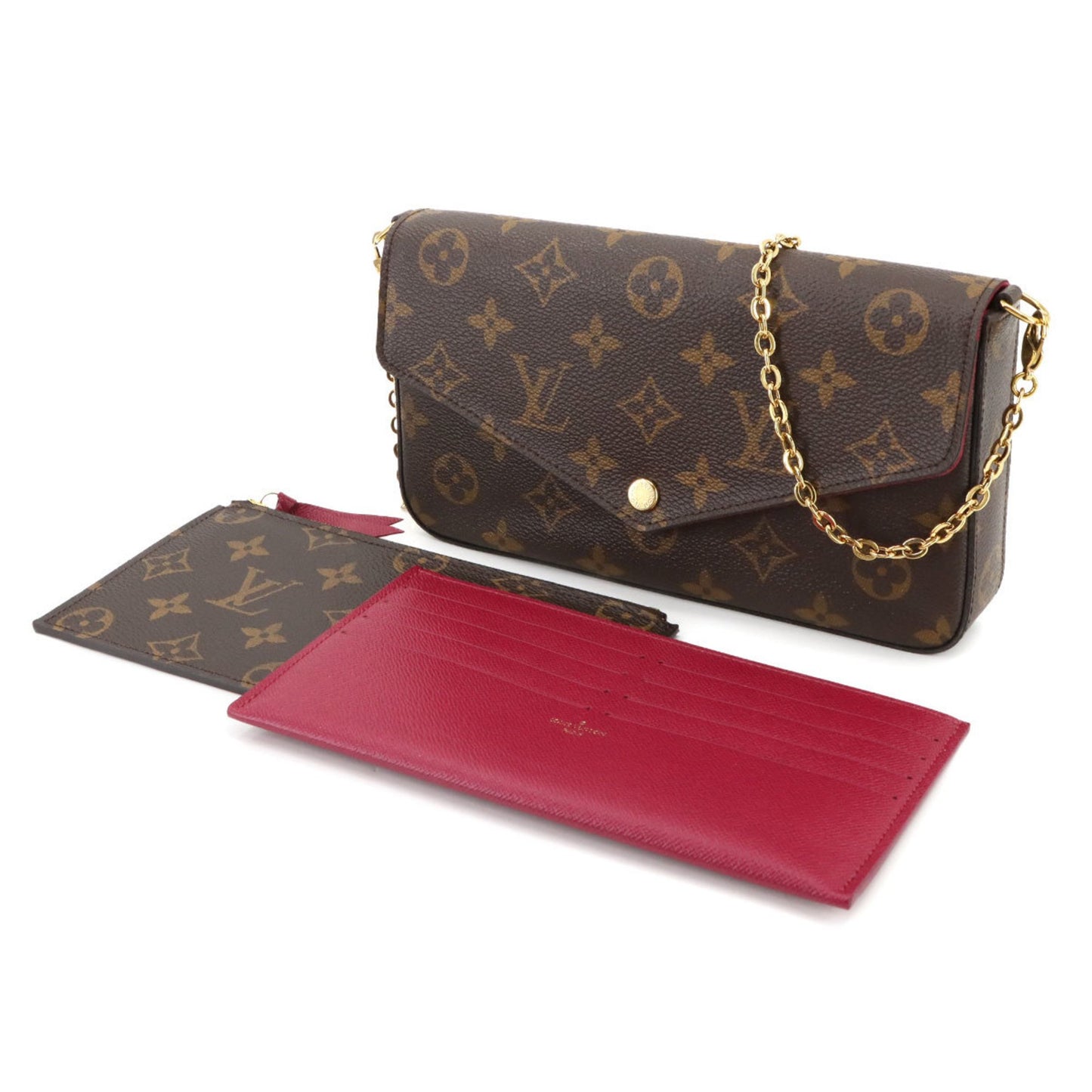 Louis Vuitton Monogram Felicie Pochette Chain Wallet In Brown Fuchsia