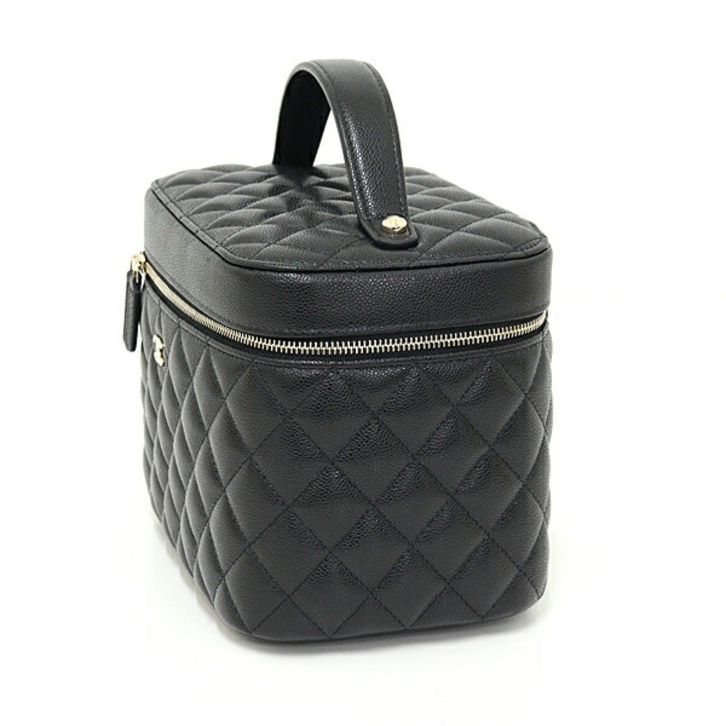 Chanel Timeless Classic Vanity Bag Caviar Skin Ap2573 Black Matelasse Unused F-04622