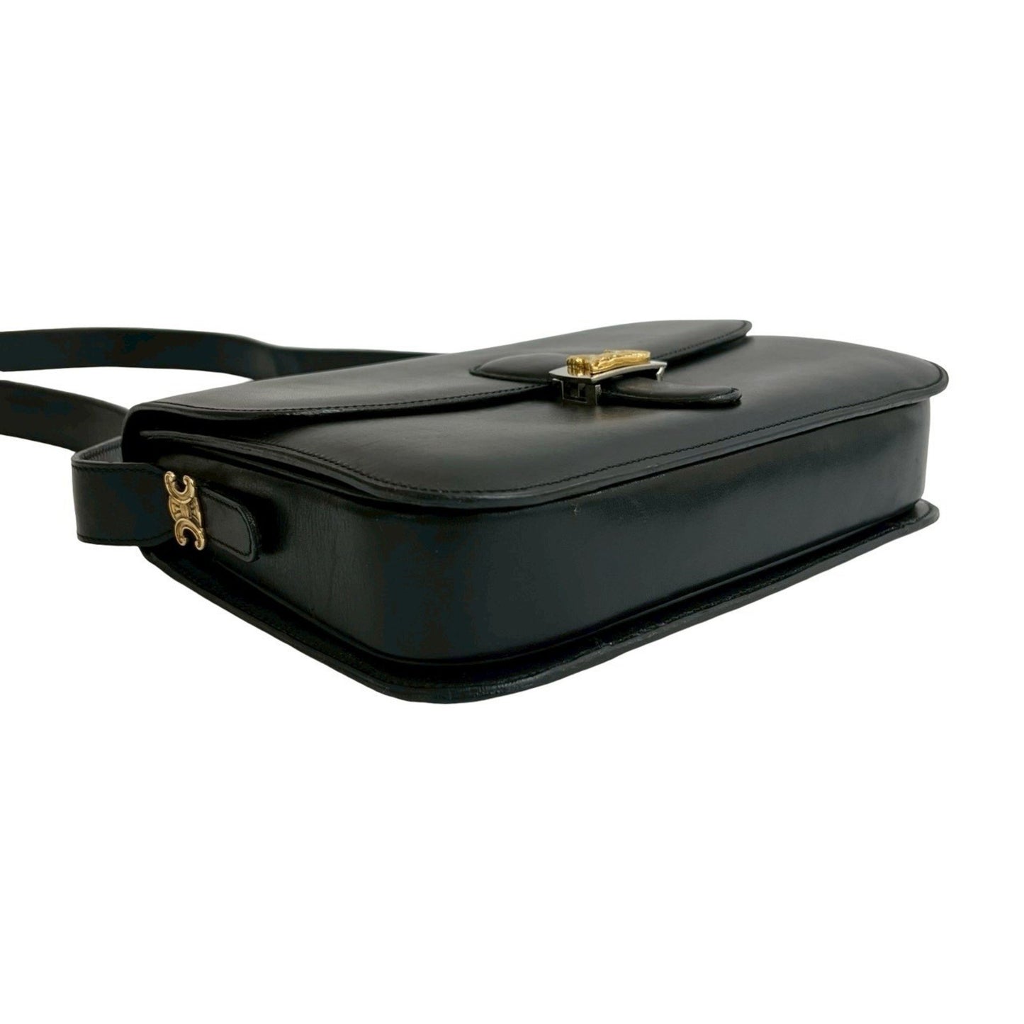 Celine Vintage Carriage Hardware Calf Leather Shoulder Bag/Pochette/Sacoche In Black