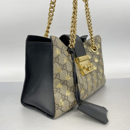 Gucci Gg Supreme Bee Shoulder Bag 498156 Leather Brown Black